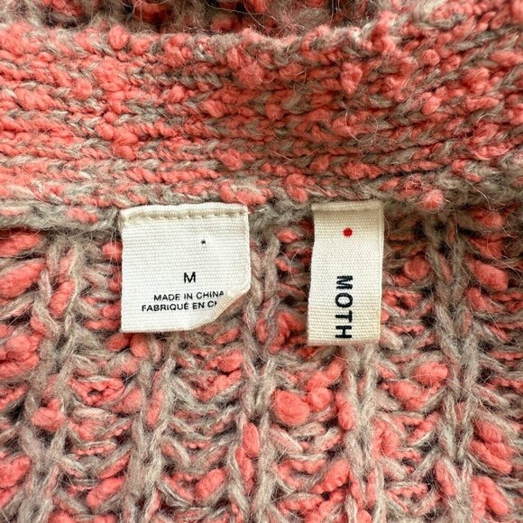 Anthropologie Moth Wool Alpaca Knit V-Neck Sweater Pullover Women's Medium Pink - Picture 12 of 15